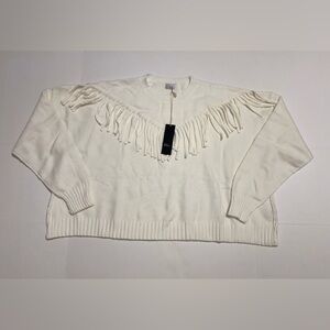 Chic Fringe Detail Women's Sweater in Cream